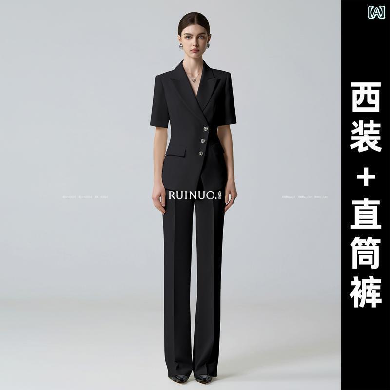 今めかしい 亭主もち 背広 Ruinuo 黒いこと 背広 広広とした レッグ ズボン下 背広 レディース 御前上等 夏 半袖 か細い 労働者階級 会見 フォーマルウェア