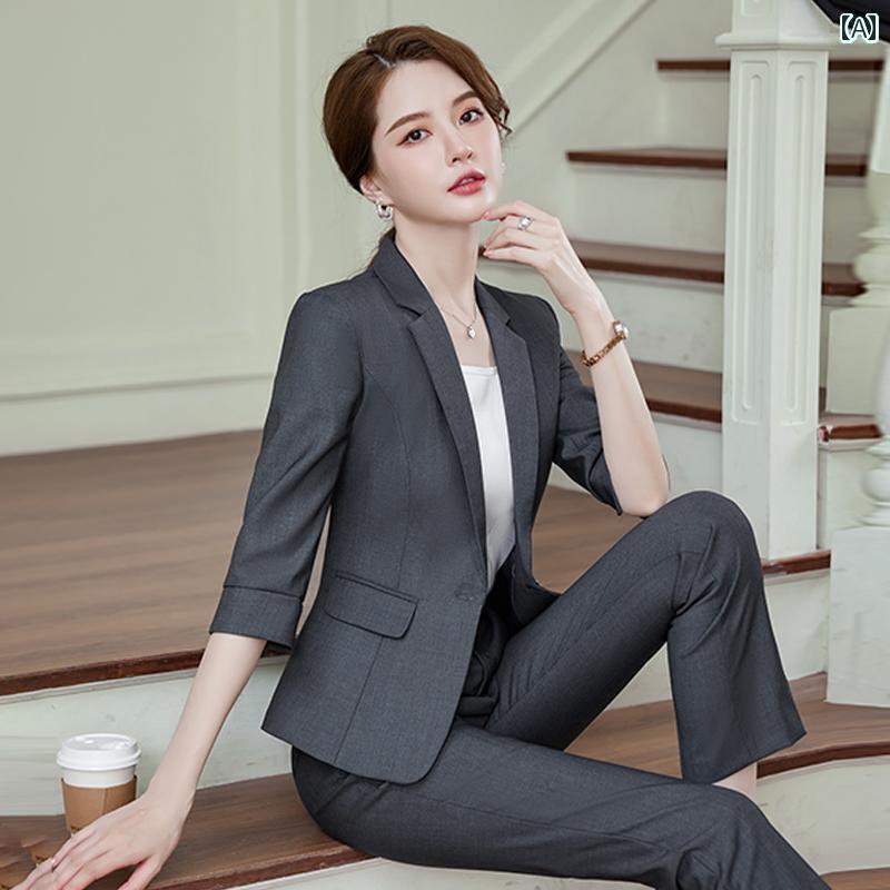 スタイリッシュ 女性 スーツ 女性用 七分袖 スーツ 2025年 高級 プロ 仕様 ホテル 作業着 夏 薄手小｜サポートシェアグローバル