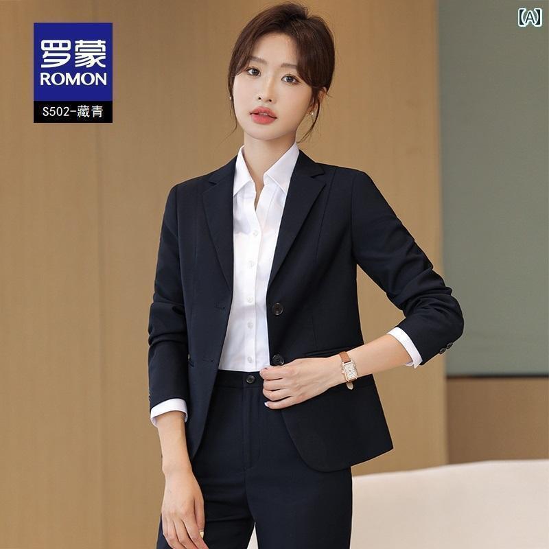 シンプル 女性 スーツ ロモン レディーススーツ 2025 春 プロ スーツ スリム ビジネス フォーマル ワークウェア ツーピース