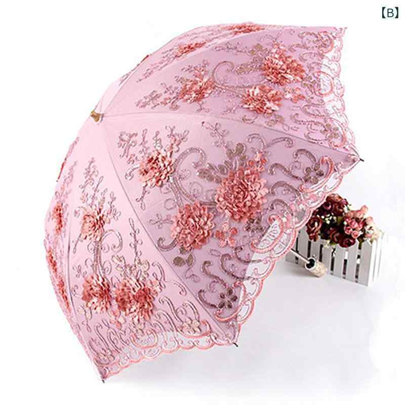折り畳み式　傘 女性用 高級 日傘 日焼け防止 UV カット晴れの 日も 雨の 使える 二 重 傘 折りたたみ 刺繍 姫 系