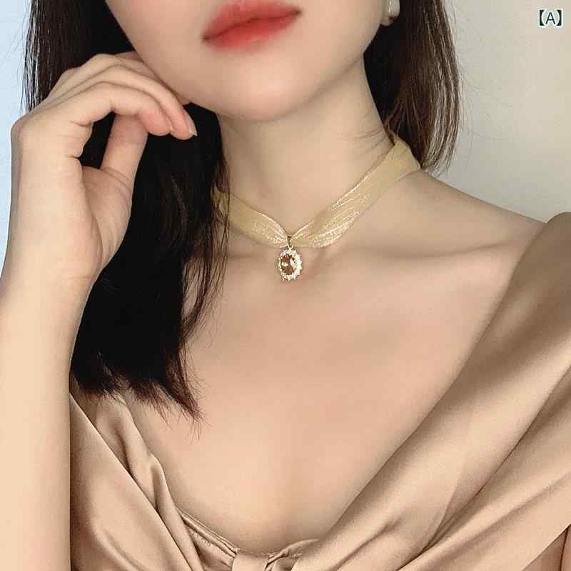 ネック ストラップ アクセサリー 年 布 リボン 首の 傷跡を 隠す アクセサリー 夏用 ネック ストラップ シンプル 装飾 ネックレス 鎖骨 チェーン カラー 女性用