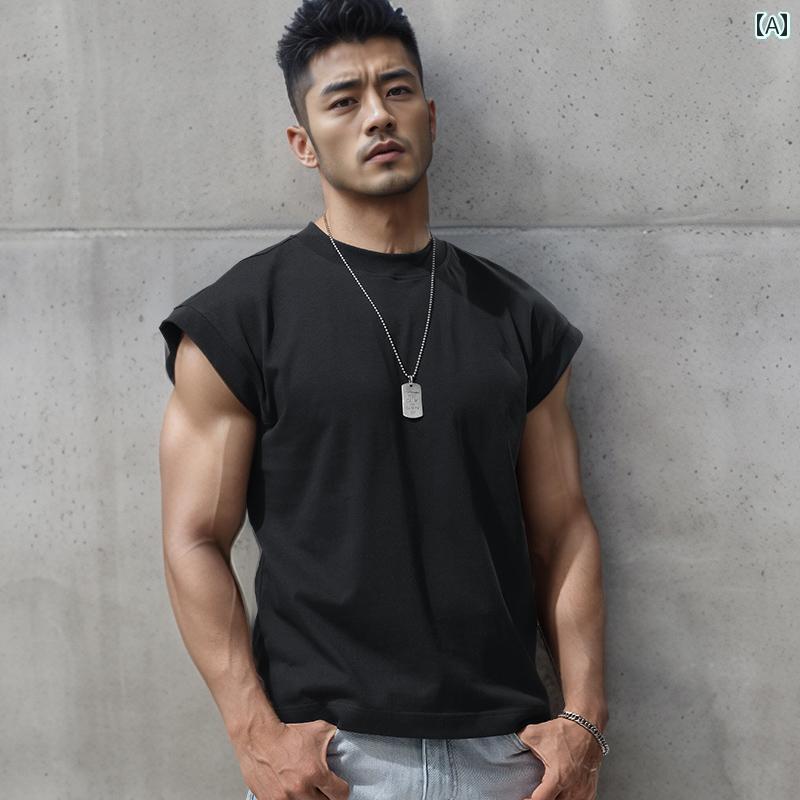 バスケットボール ウェア メンズ Solona クール コットン ノースリーブ Tシャツ メンズ ゆったり スポーツ フィットネス バスケットボール ウエスト コート ワイド ショルダー ベスト サマー カット スリーブ