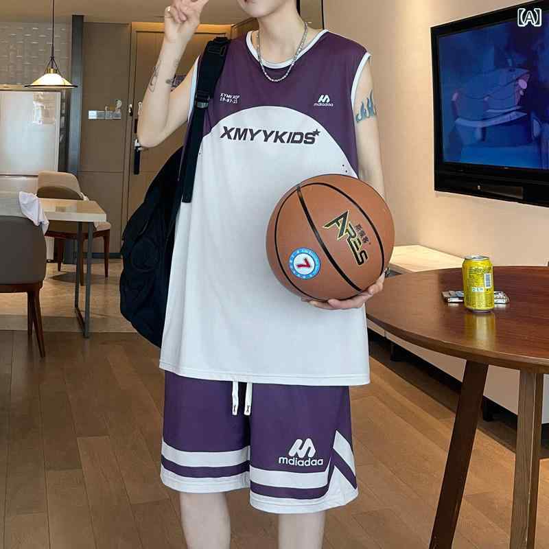 バスケットボール ウェア メンズ 夏用 ベスト バスケットボール スーツ 男の子 中学生 冷感 ノースリーブ Tシャツ ティーンエイジャー 大きい 子供 速乾 ジャージ