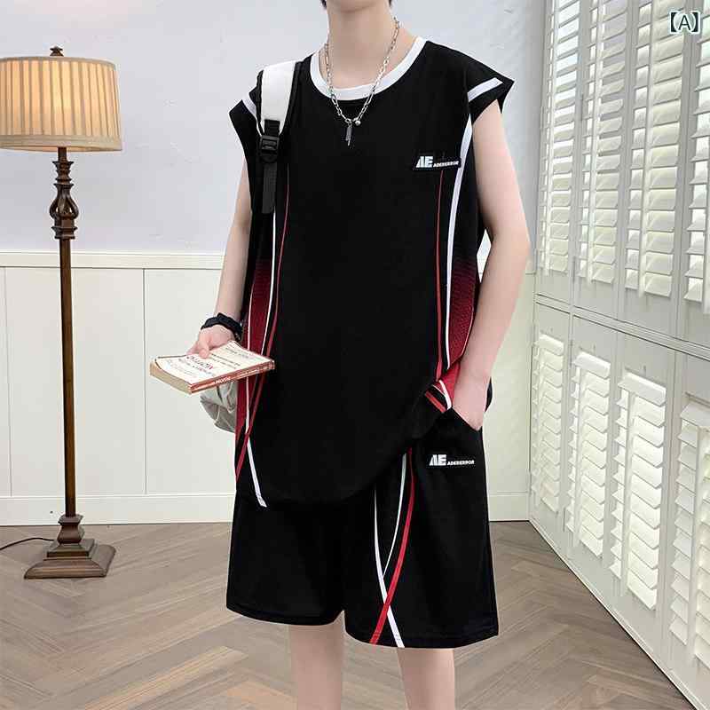 バスケットボール ウェア メンズ 夏 用 冷感 速乾 ジャージ ベスト Tシャツ 男の子 中学生 バスケットボール ユニフォーム スーツ 大きい 子供 スポーツウェア