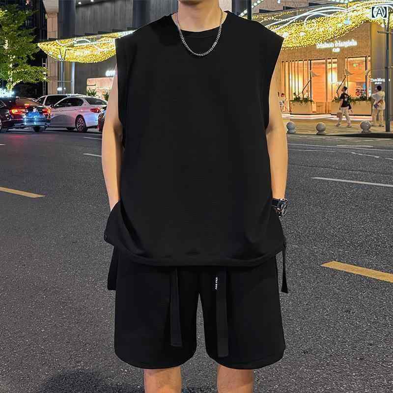 バスケットボール ウェア メンズ 冷感 ノースリーブ Tシャツ メンズ サマー レジャー スタイル ウエスト コート ベスト スーツ 無地 スポーツ バスケットボール ユニフォーム