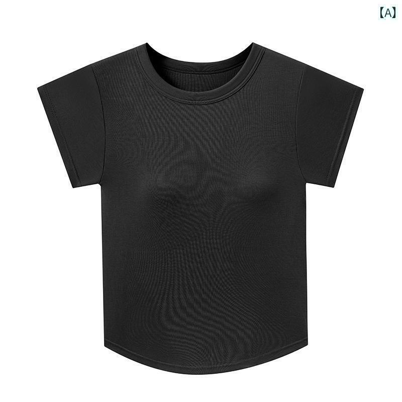 インナー スポーツ ヨガ レディース ブラなし トップ カップ ワンピース 胸 パッド 付き 半袖 Tシャツ