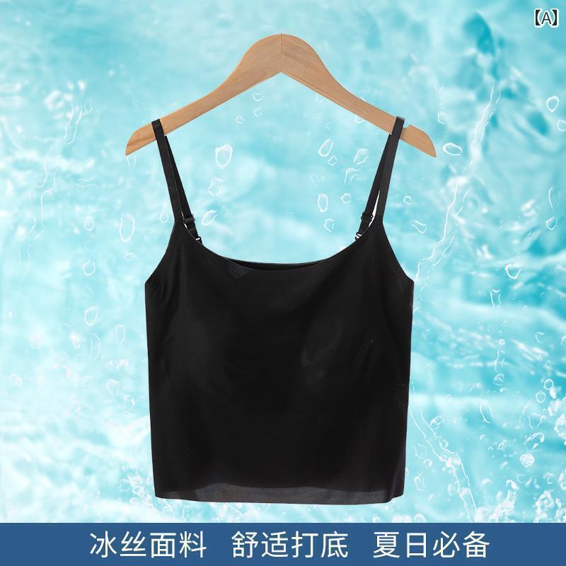 インナー 女性 用 冷感 キャミソール 夏 ベース 美しい バックブラ 胸 パッド 付き ワンピース トップ 薄型 スタイル