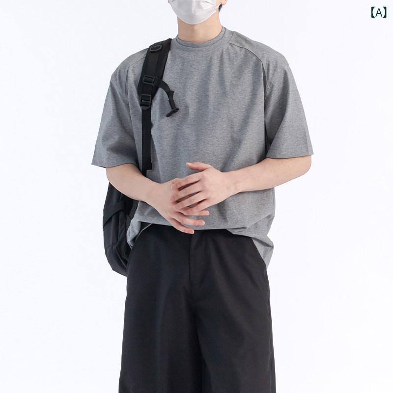 カッコイイ Tシャツ DHFR 夏 オールド マネー スタイル ジェンダーレス ダブル カラー 半袖 男女兼用 クリーン フィット ヘビー 330 g ニット Tシャツ
