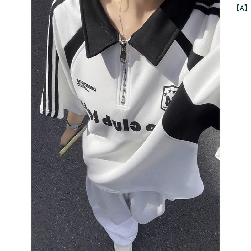 カッコイイ Tシャツ 男性用 ハーフ ジップ 半袖 ポロシャツ で ハイエンドな ジャージー Tシャツ ヘビー アメリカン ストライプ