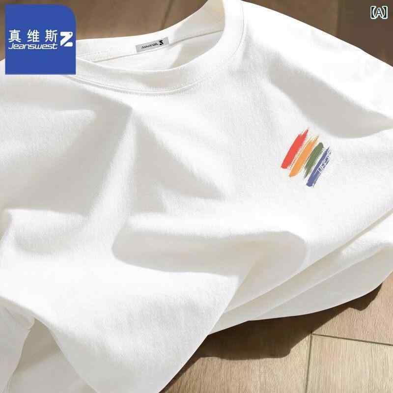 メンズ おしゃれ スウェット セット Jeanswest Z 綿 半袖 Tシャツ メンズ 夏 2025 油絵 風 トップス P