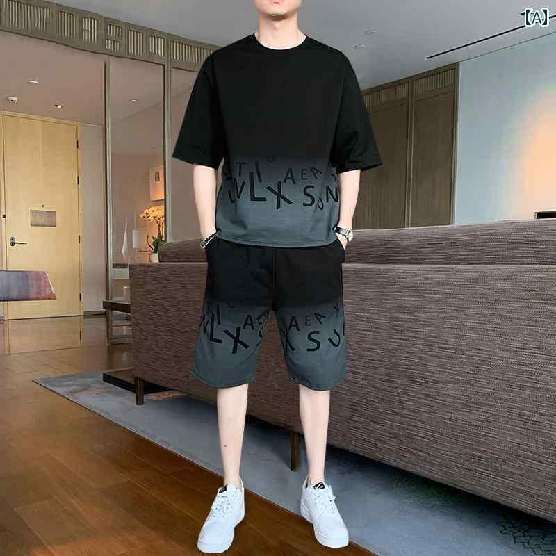 メンズ おしゃれ スウェット セット 2025年 スーツ 夏 薄手 冷感服 半袖 Tシャツ ショート パンツ スポーツ カジュアル メンズ 服
