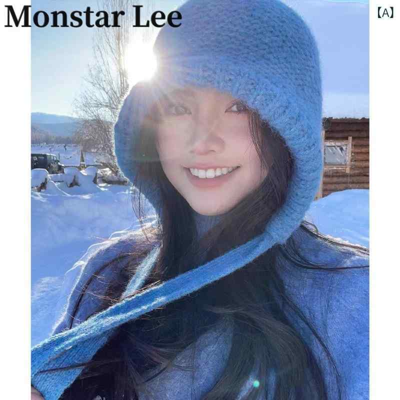 バラクラバ 今めかしい 鳥打ち帽 お嬢さん Monstar Lee 青碧 羊毛 鳥打ち帽 レディース 冬 生あたたかい 雷 鋒 耳 保護すること 編み物 レトロ バラクラバ