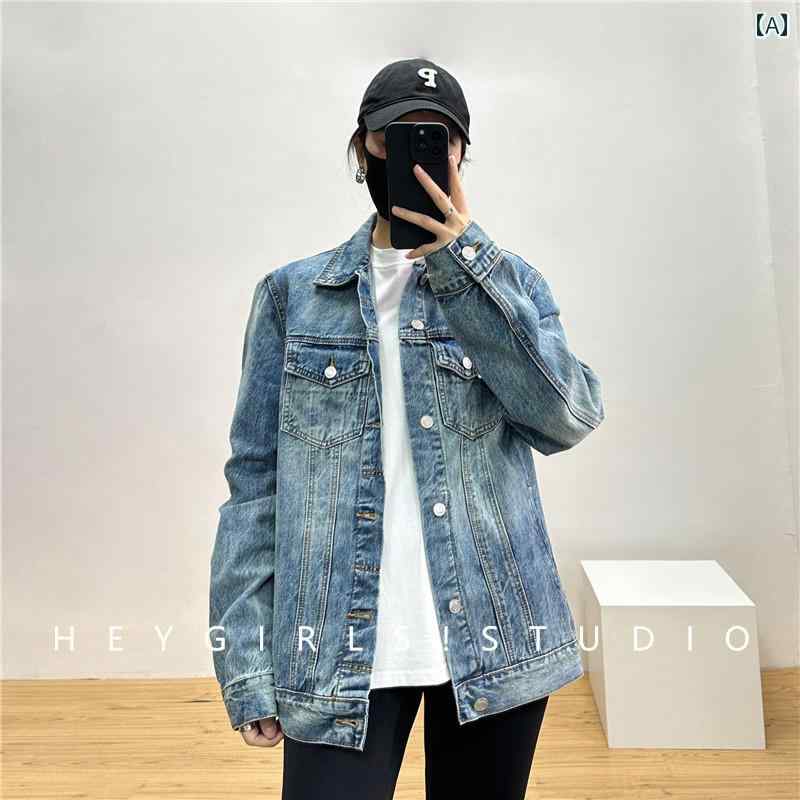 ジーンズ上衣 レディース heygirls 年月 レトロ 点火装置 青色ジーンズ 上衣 レディース 和風 か細い 引っ切り無い 肩部 いの一番