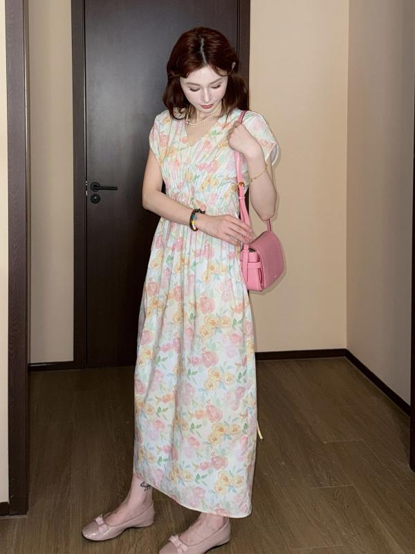 ワンピース レディース 春夏 ロング丈 綿100% 花柄 かわいい きれいめ マキシ丈 フレア Aライン ふんわり シルエット 着痩せ 体型カバー ゆったり プラスサイズ 大きいサイズ 普段使い お出かけ リゾート 華やか ノースリーブ 膝下丈 ミモレ丈|サポートシェアグローバル