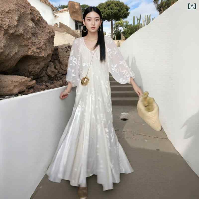 ロング スカート ファッション 秋 ホットな フランスの エレガントな 長袖の ホリデー ドレス 女性用 ハイエンド ランタン スリーブ スーパー フェアリー 美しい ロング スカート
