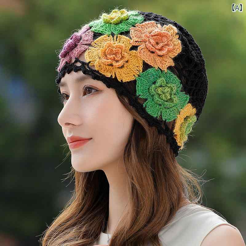 レディース ターバン ファッション スカーフ 春秋 レディース 薄手 花の 帽子 レース キャップ かぎ 針 編みの ニット 帽 2025年のの 帽子は 白髪を カバー します