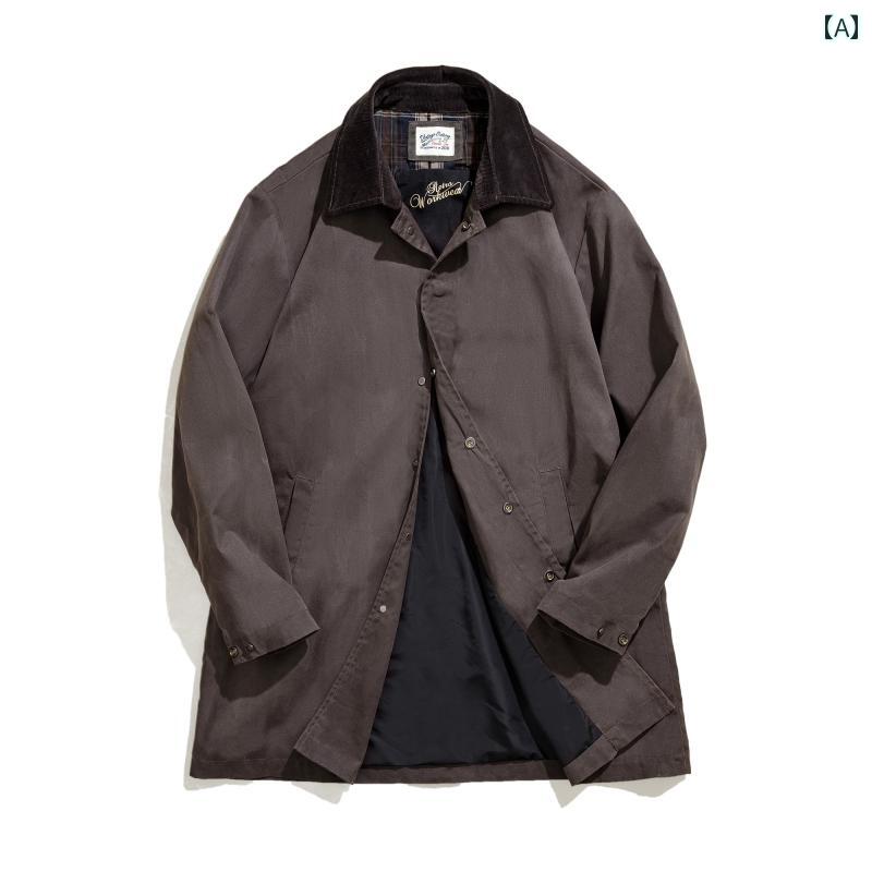 シンプル メンズ チェスター コート Madden Workwear アメリカン レトロ 防水 オイル ワックス ウインドブレーカー ブラウン ミドル丈 英国 スタイル コート ジャケット メンズ 春