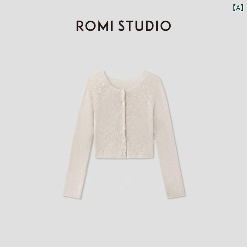 好いたらしいめ 歳月 編み物 ROMI STUDIO ハーバライフ リネン 綿織物 混紡 軽さ ロールエッジ ラウンドネックカーディガン RWCRST 4129