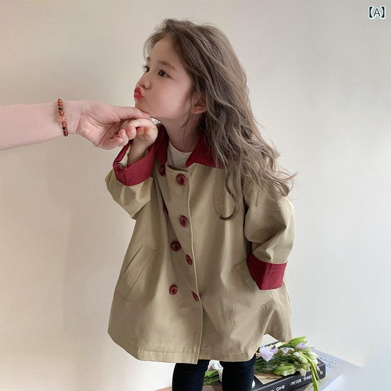 カーキ 厚地の外套 Annakids 韓国  小わっぱ服 御嬢さん ウィンドブレーカージャケット 歳月 2025小 宝 真っただ中 丈 トップス コート・ジャケット-キッズファッション