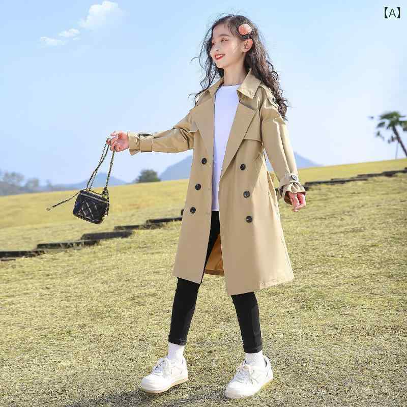 キッズ おしゃれな コート 女の子 春 コート 2025 スタイリッシュな 子供服中大 サイズ 子供用 春秋 スタイル ミドル 丈 トップ ウィンドブレーカー