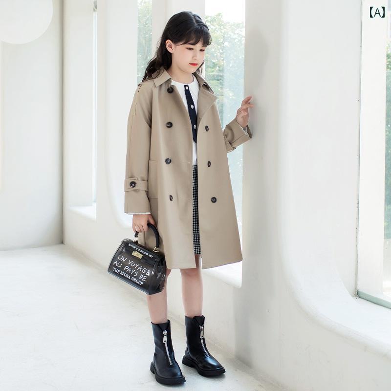 キッズ おしゃれな コート 女の子 トレンチコート 英国 風 ジャケット 春秋 子供用 ミドル 丈 秋服中と 大きいサイズ トップス