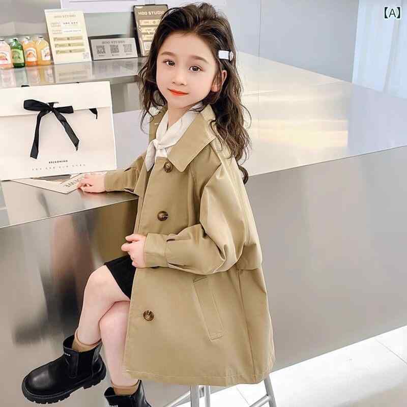 キッズ おしゃれな コート 女の子 トレンチコート 英国 風 春秋 2024 子供の スタイリッシュな 赤ちゃんの ミドル 丈の 韓国 ジャケット