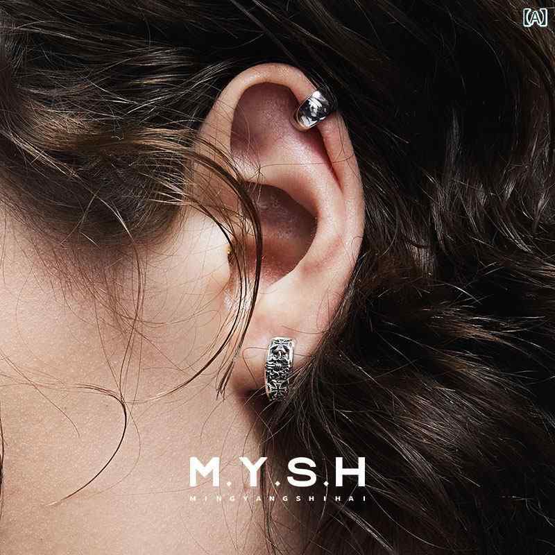 メンズ イヤリング クール スター リング シルバー ノン ピアス クロス イヤー クリップ スタッド イヤリング ボーン メンズ アクセサリー レトロ ハイエンド