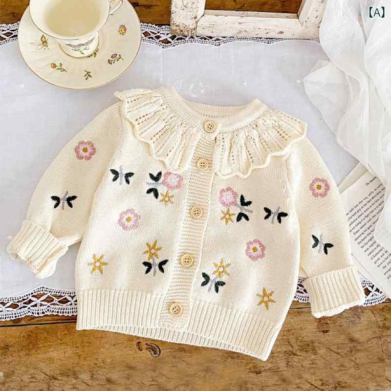 Uネック ニット キッズ 女の子用 コート セーター 幼児 新生児用 アウターウェア カーディガン ベビー ニット 春秋用 アウトドア トップス