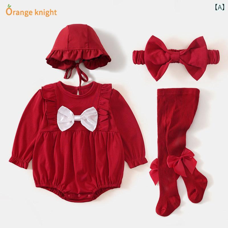 ベビー服 カジュアル スタイル ベビー 春服 セット 女の 赤ちゃん お祝い 春秋 スタイル 百日 プリンセス ジャンプスーツ 1歳 ドレス レッド