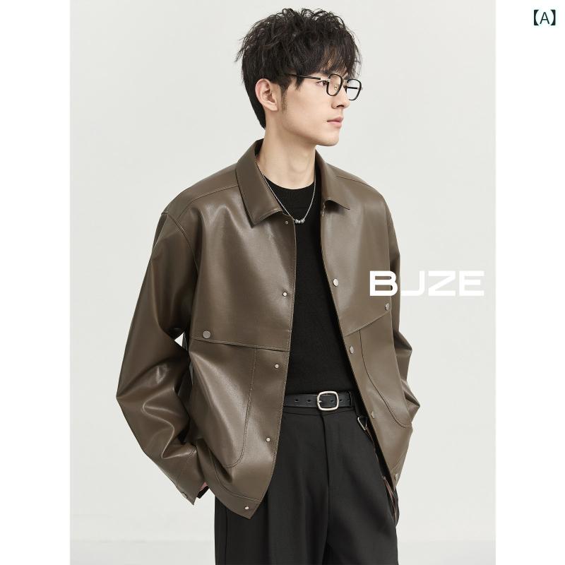 レザー ジャケット 革 メンズ BJZE メンズ 24 秋冬 高級 織り PU レザージャケット ショート バイク トップ コート
