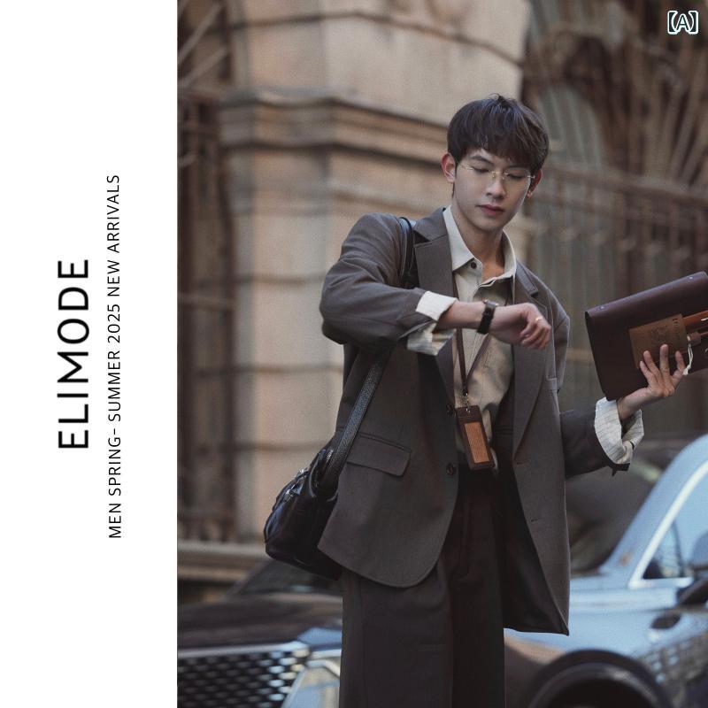 レザー ジャケット 革 メンズ ELI ジュニパー と ウール 混紡 素材を 使用 した 春秋向け メンズカジュアル スーツ ジャケット。 フラットの 艶 出し ホーンボタン。｜サポートシェアグローバル