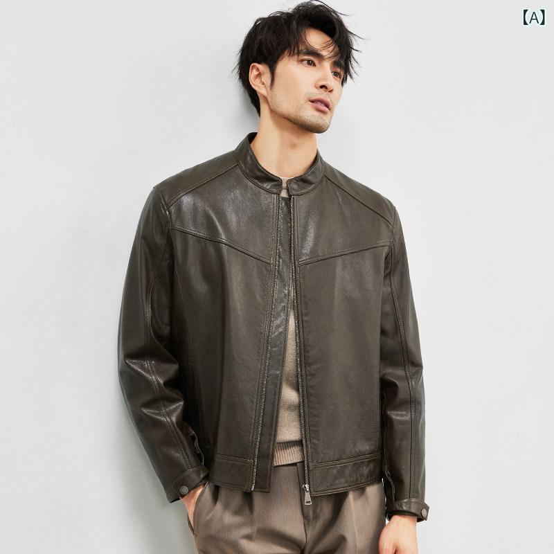 レザー ジャケット 革 メンズ メンズ レザージャケット 革第一層 牛革 スタンドカラー オイル ワックス レザーダウンジャケット オートバイ 裏起毛 秋冬 コート