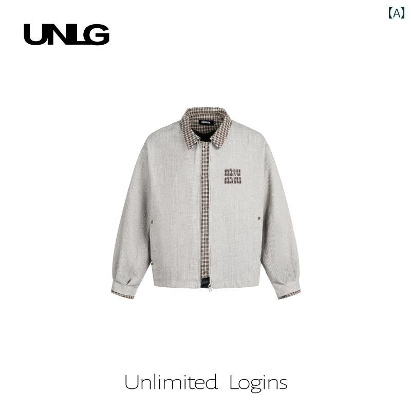 レザー ジャケット 革 メンズ UNLG アメリカン レトロ 千鳥格子 ステッチ クリーン フィット ジャケット メンズ 秋 ゆったり ハイエンド