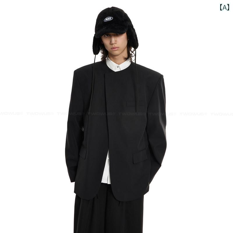なめし革 上衣 革 メンズ TWOWUS 24 AW ハイエンド 分かりやすい ラウンドのど頚 背広 ゆったり 肩パッド 上衣 心地よい 全能 男女兼用