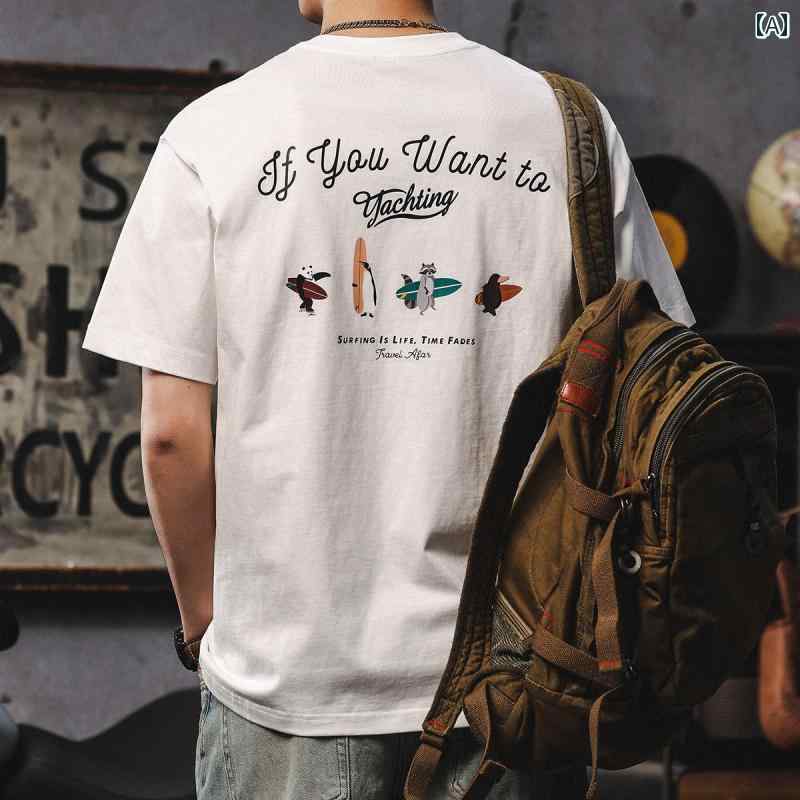 ストリート スタイル Tシャツ 夏のの 半袖 Tシャツ メンズ レトロ ラウンドネックの レイヤリング シャツ