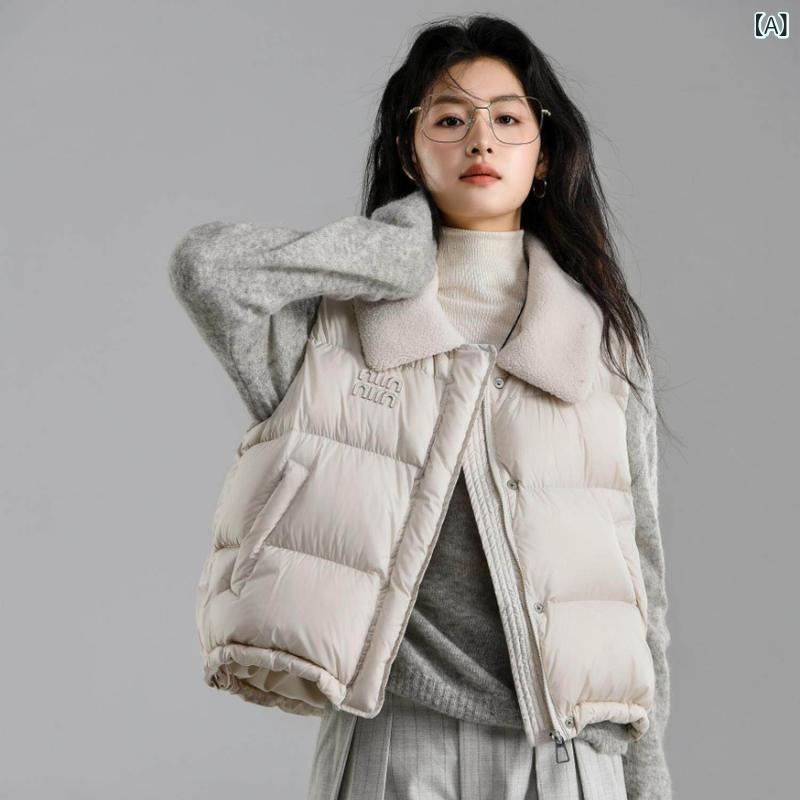 アウター ダウン ベスト 女性用 ショート ダウン コットンベスト 2024秋冬 厚手 ラムウール ゆったり スリム ノースリーブ