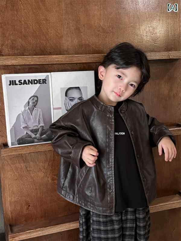 子供用 レザージャケット ムチェンの 2024 春 小中型 子供用 ボーイズ レザージャケット スタイリッシュな モーター サイクル ショート ジャケット