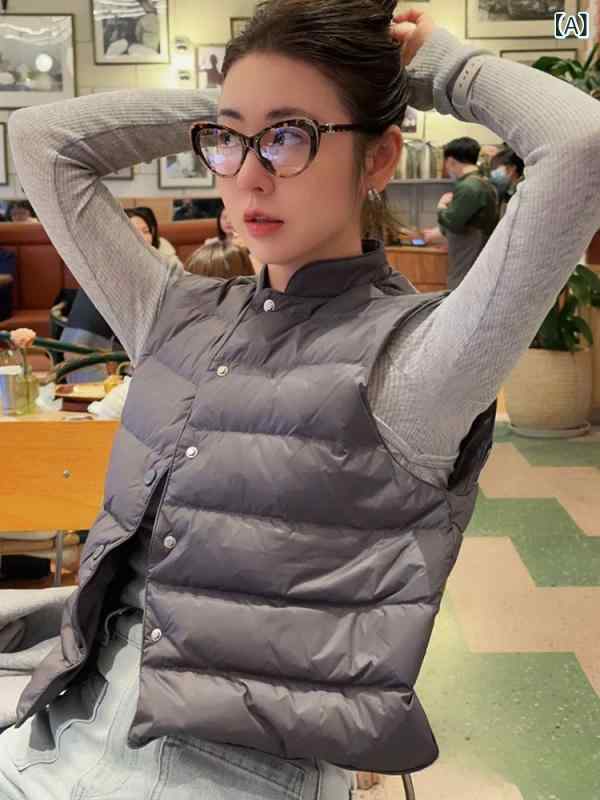 カジュアル ダウン ベスト ハイエンド 暖かい て 薄手 90 % ホワイトグースダウン ベスト 女性用 2024秋冬 スモール ウエスト コート ジャケット｜サポートシェアグローバル