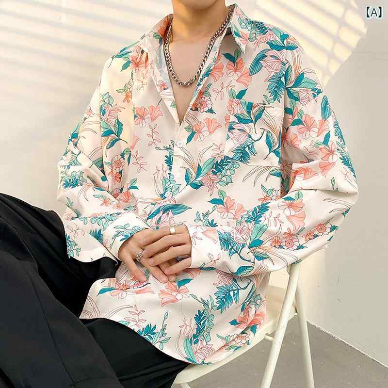 アロハ ハワイアン シャツ 夏の 韓国 高級 花柄 シャツ メンズ 長袖 ハワイ ドレープ｜詳細画像