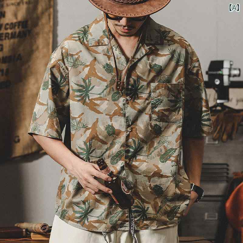 アロハ ハワイアン シャツ ジェイ レノ アメリカン レトロ クラシック キューバン カラー シャツ メンズ 半袖 夏 冷感 ハワイアン バロック 男性用