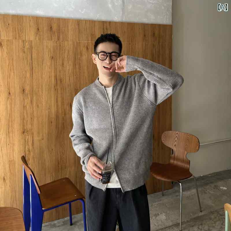 ゆるっと ジレー メンズ Nick Tian 秋冬 韓国 心地好い 無地 ジレー メンズ 分かりやすい 編み物 スウェーター ファスナー 上衣 全能