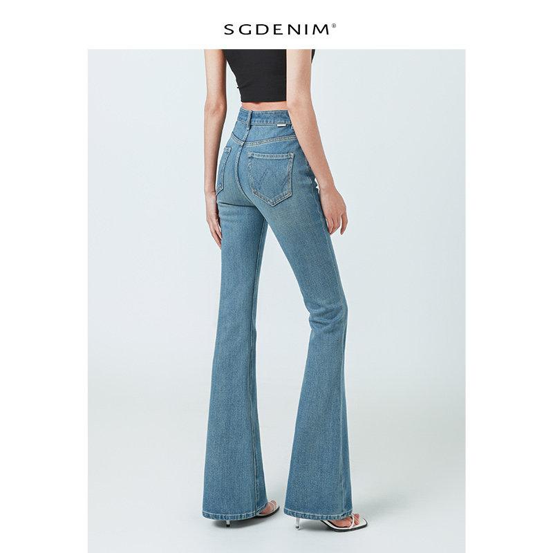 デニムパンツ レディース ハイウエスト フレアパンツ ジーンズ ジーパン ボトムス ズボン 伸縮性 ストレッチ 4方向ストレッチ 美脚効果 着痩せ 細見え ヒップアップ 体型カバー 大きいサイズ プラスサイズ ゆったり カジュアル レトロ スタイルアップ｜サポートシェアグローバル