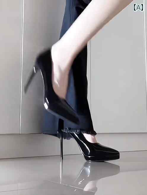 ハイヒール スタイリッシュ 疲れにくい 防水の ある 靴 底 ハイヒール 女性用 ポインテッドトゥ スティレット 2024年 ブラック パテントレザー セクシーで 万能な プロ シングル シューズ