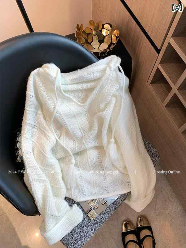 心地よい 編み物パーカー レディース な 真っ白い ボンネット付き添い人 スウェーター いの一番 お上さん 2024秋 軽くて 粘り気の ある 年歳を 減らす 韓国