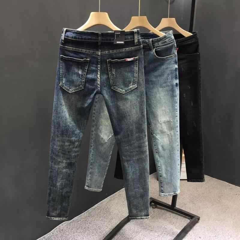 メンズ 不都合 ジーンズズボン下 秋 か細い相応う 細身 スキニーパンツ 伸ばすこと 9分丈 心地よい 普段使い走り 座標し分かりやすい 軽さ 吸湿速乾 生まれ変わり衣料繊維 青碧系