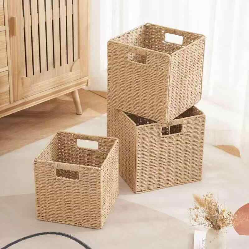 収納 バスケット 家庭用 衣類 収納 キャビネット ラタン スナック バスケット デスク トップ おもちゃ 箱 雑貨 編み フレーム 汚れた 服