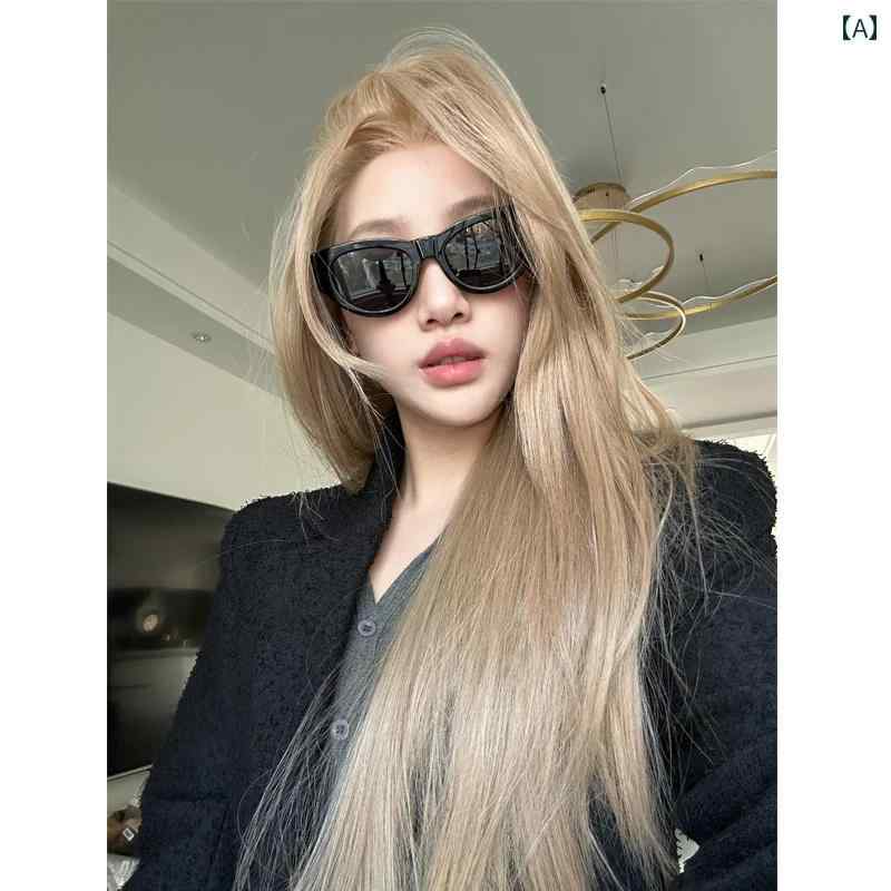 女性用 かつら Hu Lele Park Chae Young サンディ ゴールド ハイ レイヤー ロング ストレート ヘア 大 面積 レース ウィッグ ナチュラル ふわふわ
