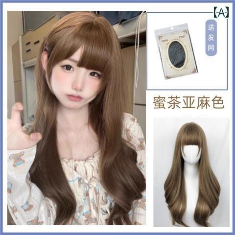 女性用 かつら Fian Yun Jiaren ウィッグ ロング ヘア ハニー ティー 亜 麻 色 ビッグウェーブ 丸顔 長い 巻き 毛 自然な ふわふわ フル ヘッド ギア 女性用
