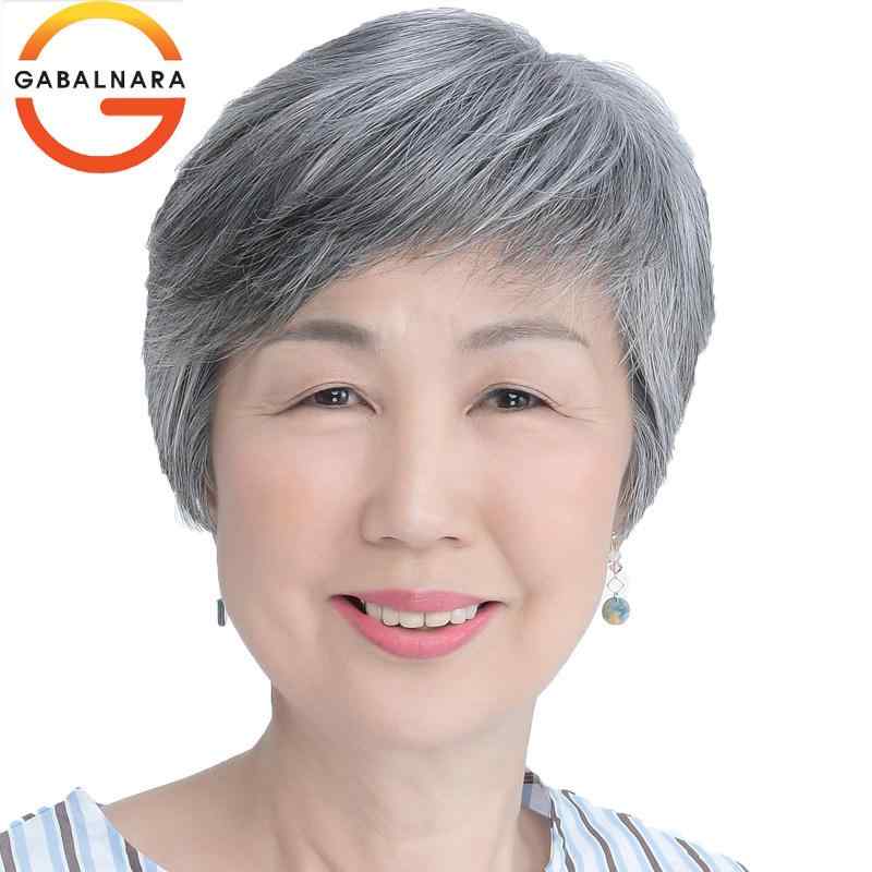 女性用 かつら グレーの かつら レディース 女性おばあちゃん ヘア セット 80歳の 白人 老人 ヘッド カバー ハゲ ショート スタイル