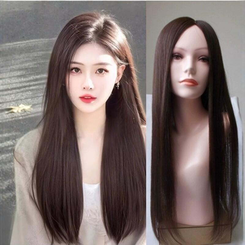 女性用 かつら ダブル パス ニードル ウィッグ 女性用 ナチュラル シームレス リアル フル ヘッド カバー ミディアム ロング ヘア ミドル パート ハイエンド